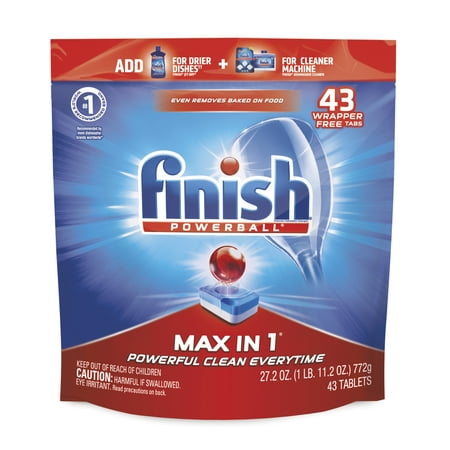 Finish Max in 1 Powerball, 43ct, Wrapper Free Dishwasher Detergent