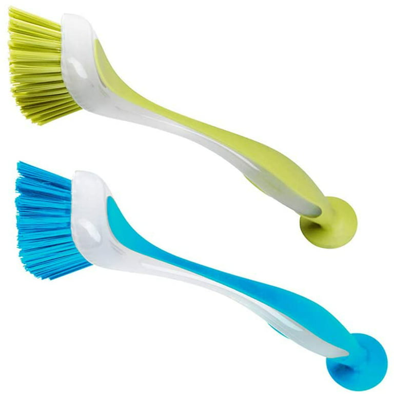 Dish Brush Dishwasher Brushes Long Handle & Soft Grip Friendly Bristles  Dish Brush with Suction Cup Cup 2pcs