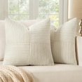 thumbnail image 1 of Chenchen Beige Decorative Throw Pillow Covers 18x18 Inch for Couch Bed Sofa Pack of 2 Boho Neutral Farmhouse Throw Pillows Soft Cross Corduroy Patchwork Textured Cushion Cases, 1 of 1