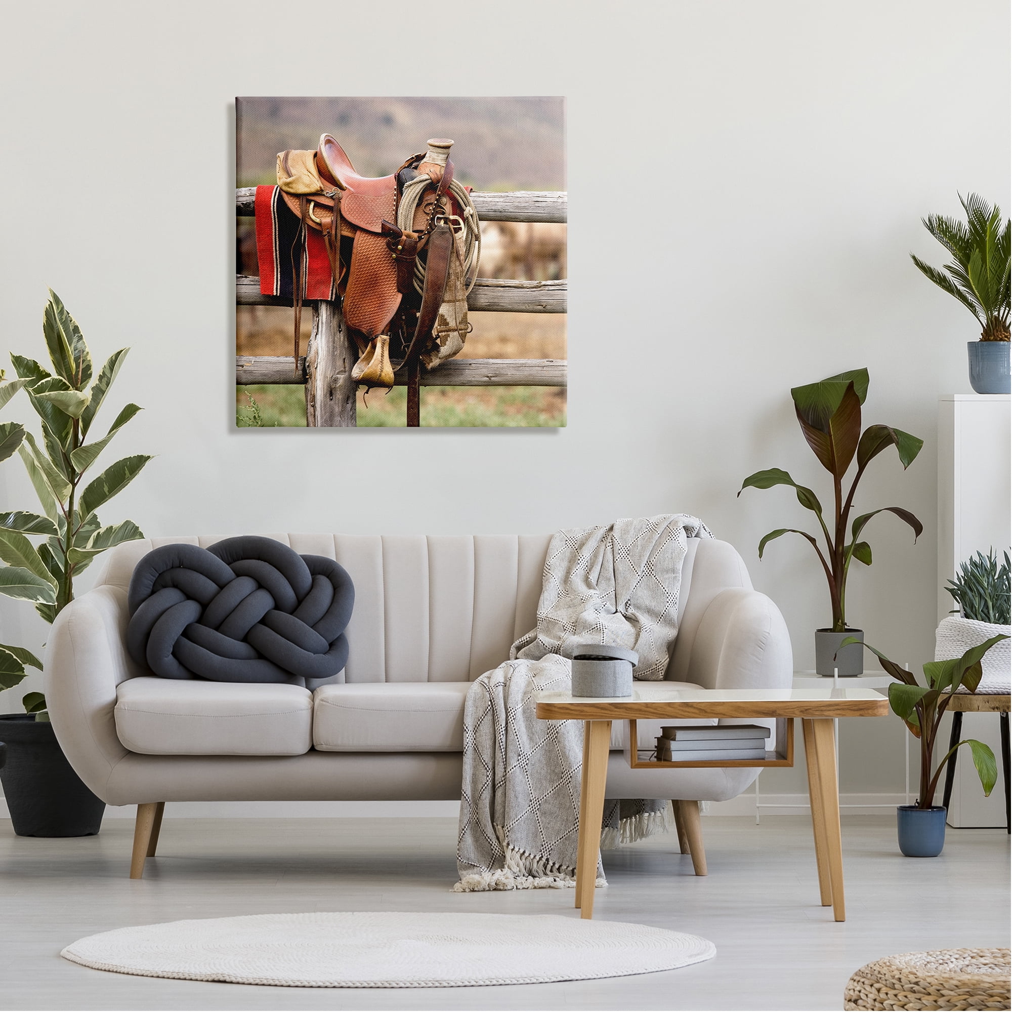 Stupell Industries Western Saddle on Fence Literature & Film Photography Gallery Wrapped Canvas Art Print Wall Art, 30 x 30