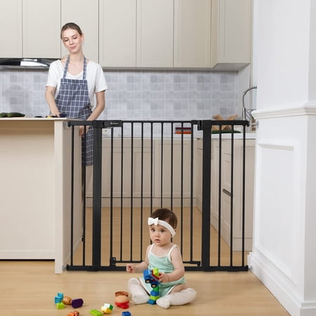COMOMY 36 Extra Tall Baby Gate for Stairs Doorways, Fits Openings 29.5 to 48.8 Wide, Auto Close Extra Wide Dog Gate for House, Pressure Mounted Easy Walk Through Pet Gate with Door,