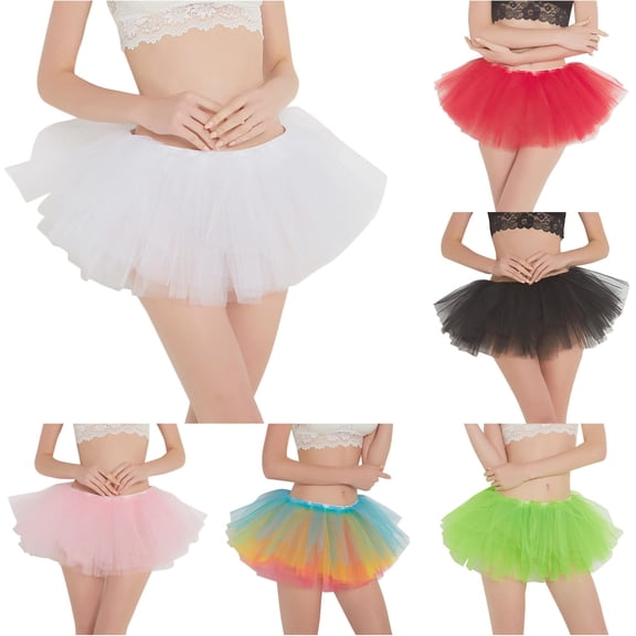 DHFJKG Tutu Skirts For Women Elastic Waist Dance Skirts Tulle Ballet Solid Color Mesh Layered Puffy Mini Skirt