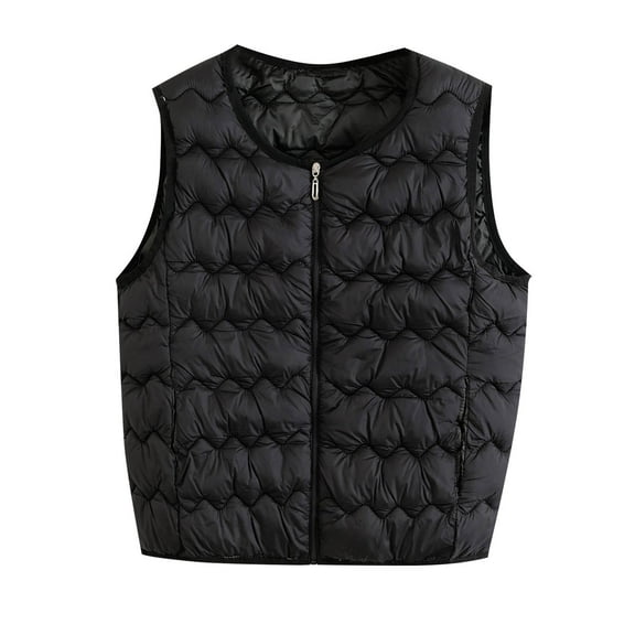 Dasayo House Women's Coats Puffer Black Full-Zip Vest Lightweight Solid Sleeveless V-Neck Waistcoat Jacket for Women XXL