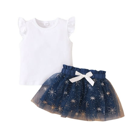 

TJAZFJPA Toddler Halloween Costume Cat Toddler Girls Fly Sleeve Ruffles Solid Tops and Snowflake Prints Tulle Skirt Two Piece Casual Suit Outfits Sweet One Birthday Outfit Girl Pants