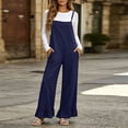 thumbnail image 2 of Hurxie Women Casual Loose Long Bib Pants Wide Leg Jumpsuits Baggy Cotton Rompers Overalls with Pockets Dark Blue,2XL, 2 of 6
