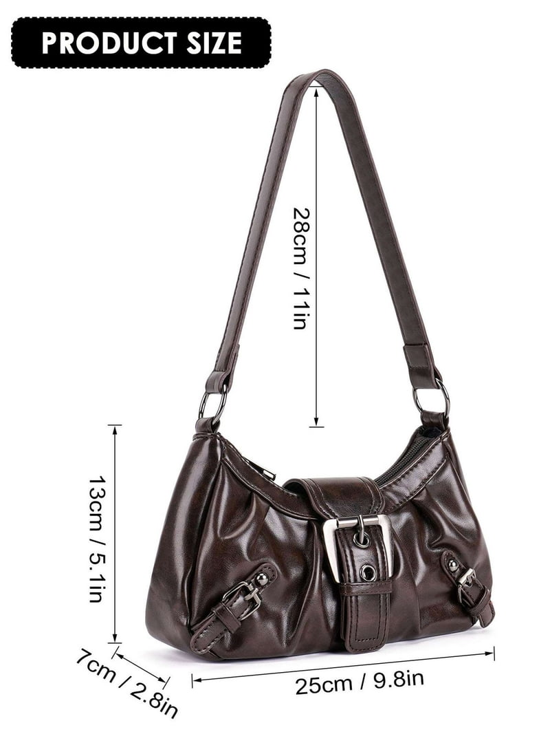 Deago Women's Vintage Buckle Shoulder Bag Y2K Goth Punk PU Leather