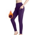thumbnail image 2 of Bigersell Fleece Lined Leggings with Pockets for Women Valentine's Day Gift Seamless High Waisted Workout Leggings for Running Gym Slim Leg Comfort Soft Yoga Pants , Purples M, 2 of 9