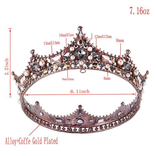 Baroque Vintage Black Rhinestone Beads Round Big Crown Wedding Hair  Accessories Luxury Crystal Queen King Crowns Bridal Tiaras (Retro)