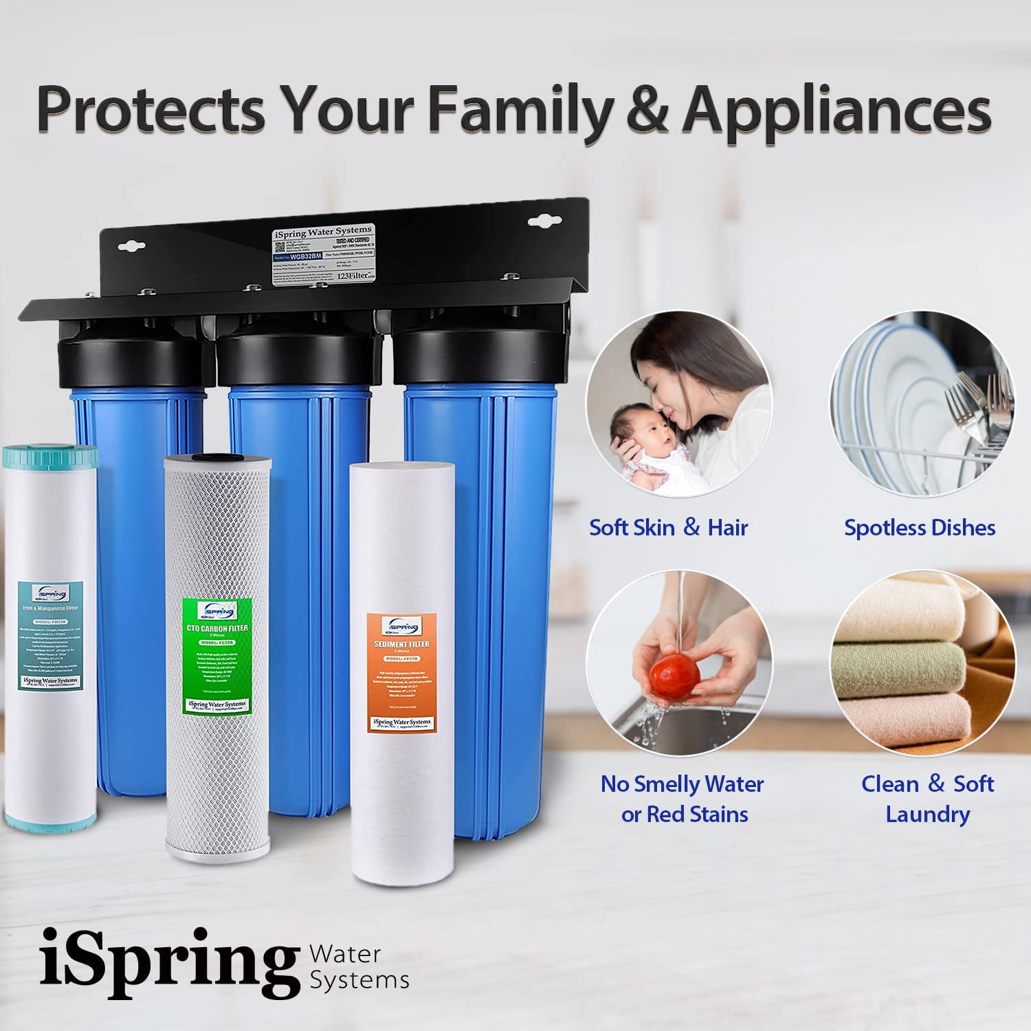 3-Stage Iron & Manganese Reducing Whole House Water Filtration System with an Extra Sediment Filter