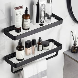 Koilria Glass Bathroom Shelf, Glass Shower Shelves for Bathroom Rectangular  Tempered Glass Floating Shelves for Wall with 304 Stainless Steel Rail and