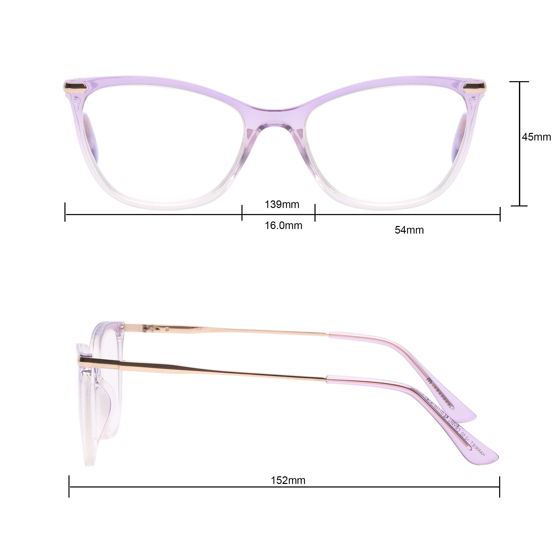 M+ Womens Spring Hinge Plastic Reading Glasses 1.75 Harriet in Crystal Purple with Pouch