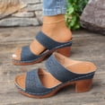 thumbnail image 3 of Rokment Womens Platform Chunky Block High Heels Dress Slides Sandals Boho Beach Summer Casual Leather Fish Mouth Open Toe Slip on Heeled Slippers for Ladies 2026 Blue Size 6.5, 3 of 8