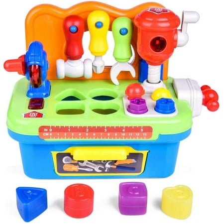 Fine Motor Tools for Toddlers, Pretend Play Toy Tool Set with Sound and Music, Learning Workbench Outdoor Toys, Ages 2+
