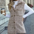 thumbnail image 2 of WEAIXIMIUNG Vestes pour Femmes Mode Élégante Automne Hiver Sans Manches à Revers Long Ample Décontracté Délavé Ouvert devant, 2 of 7