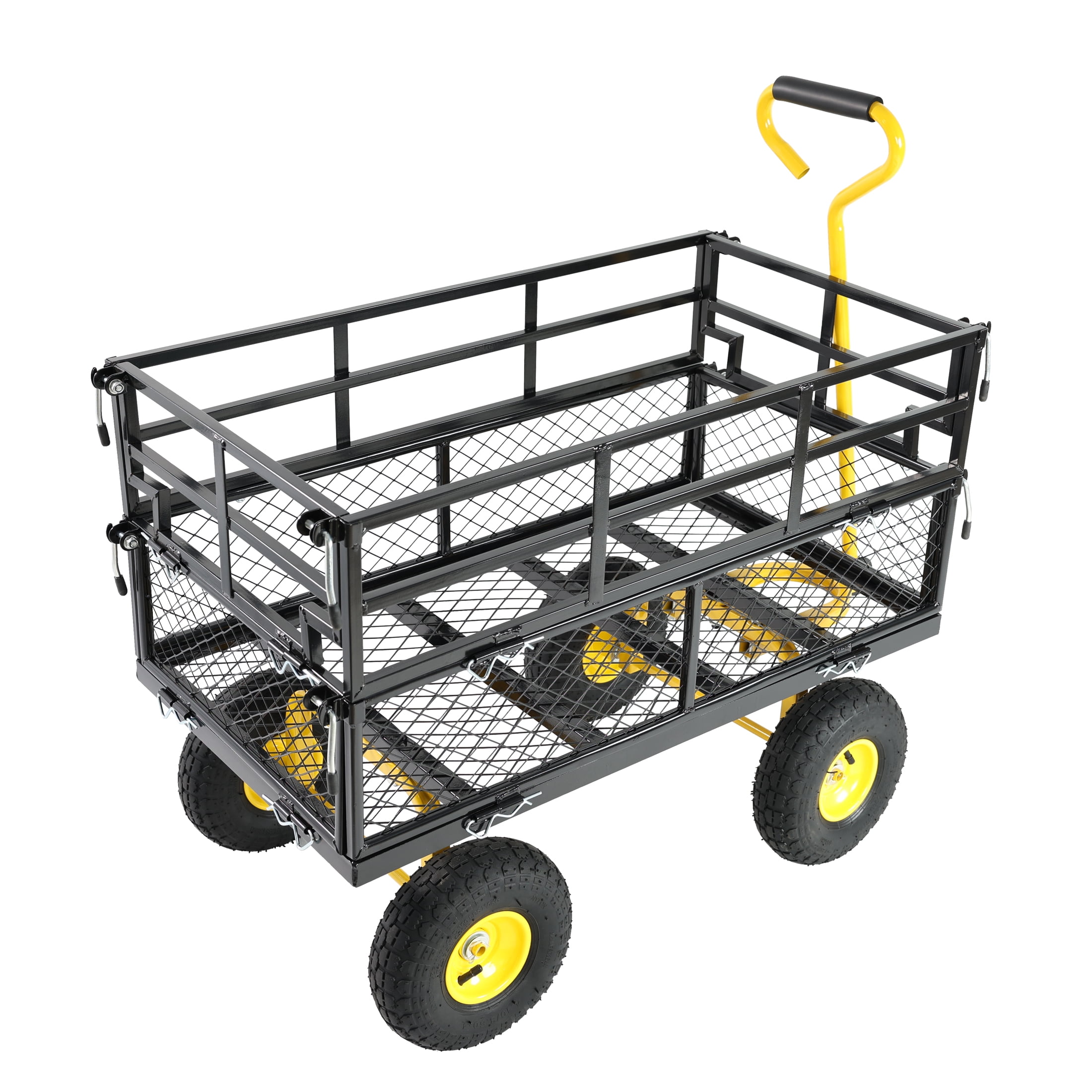 600lbs Heavy-Duty Garden Wagon Cart, Yellow & Black Utility Dump Cart with Inflatable All-Terrain Tires, Multi-Purpose Yard Cart for Firewood Debris Farming Tools Transport