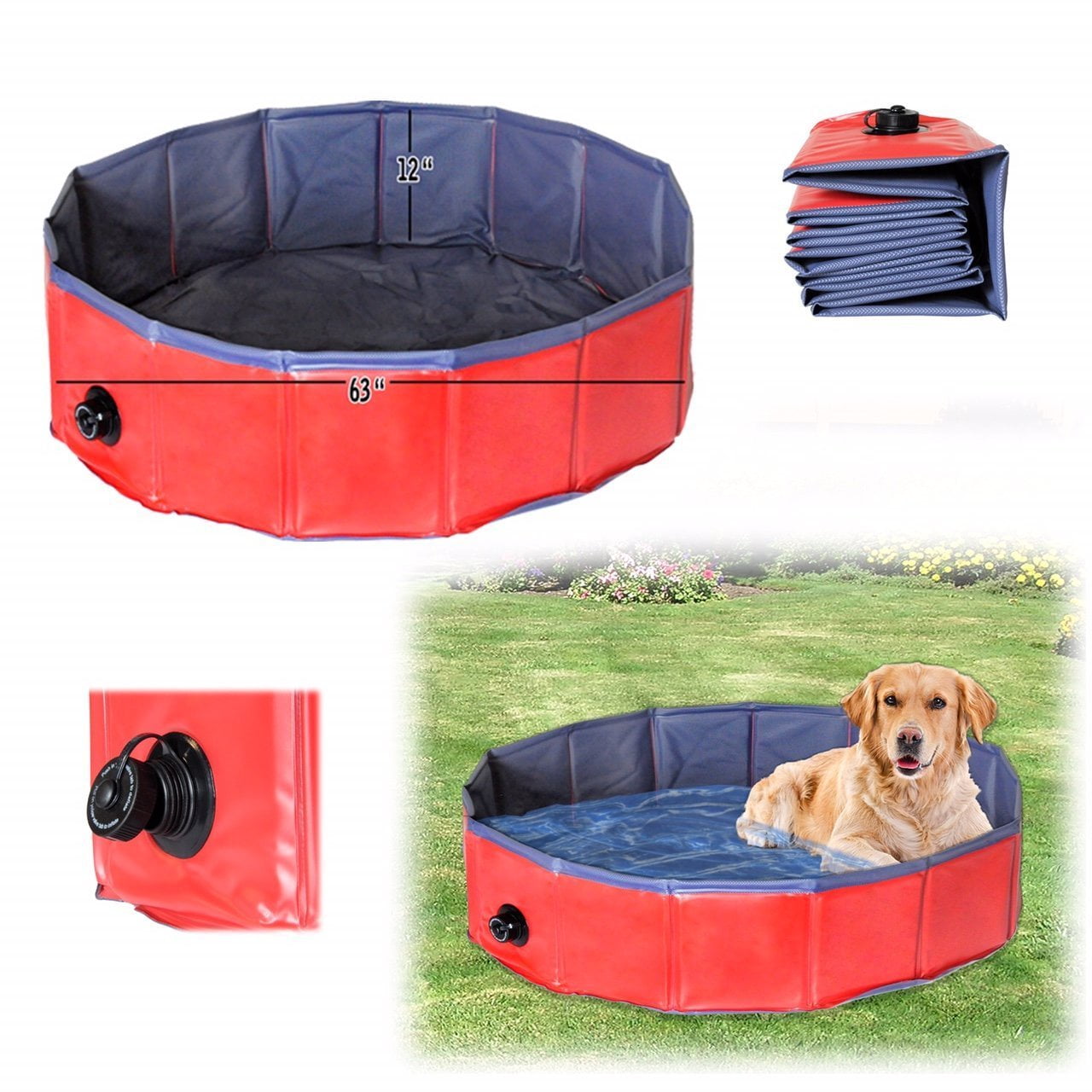 Outdoor Foldable Pet Dog Swimming Pool, 62"