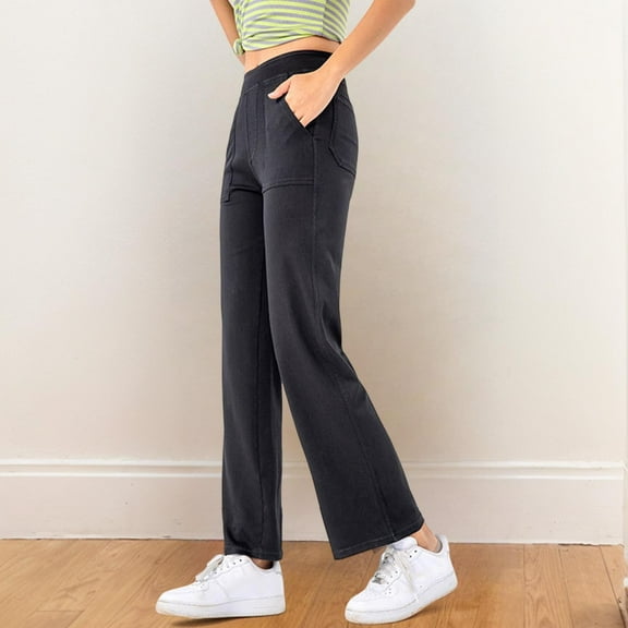 Pull On Jeans For Women Straight Leg Relaxed Fit Fashion Stretch Denim Pants Street Workwear Classic Jeans Trousers Black L