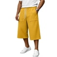 thumbnail image 2 of Men's Baggy Lounge Capri Pants Cotton Long Below Knee Stretchable Sweat Shorts Athletic Casual Straight Wide Legs Pants with Pockets Yellow M, 2 of 9