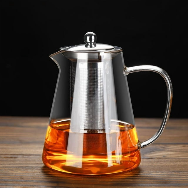 1300ml Heat-Resistant High Borosilicate Glass Tea Pot with Stainless Steel Inner Liner, Built-in Strainer for Loose Leaf Tea, Large Capacity Design for Family Gatherings, Durable & Safe Brewing