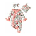 thumbnail image 1 of Infant Baby Girls 3 Piece Outfits Floral Long Sleeves Ruffle Romper and Cute Headband Hat, 1 of 8
