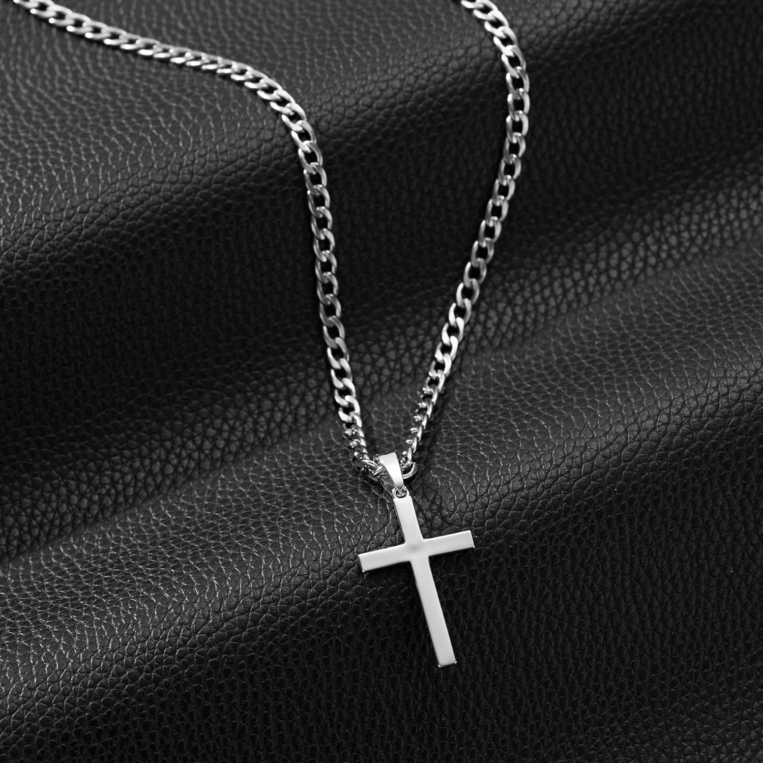 Tilga 18K Gold Over 925 Sterling Silver Cross Necklace for Men/Women, Stainless Steel Cuban/Rope Chain Cross Pendant 18-24 inch, Religious Jewelry Gifts for Men