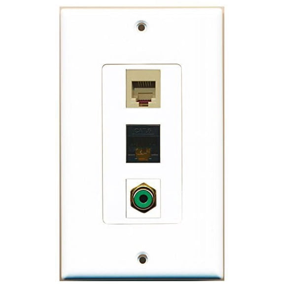 RiteAV - 1 Port RCA Green and 1 Port Phone RJ11 RJ12 Beige and 1 Port Cat6 Ethernet Black Decorative Wall Plate Decorative