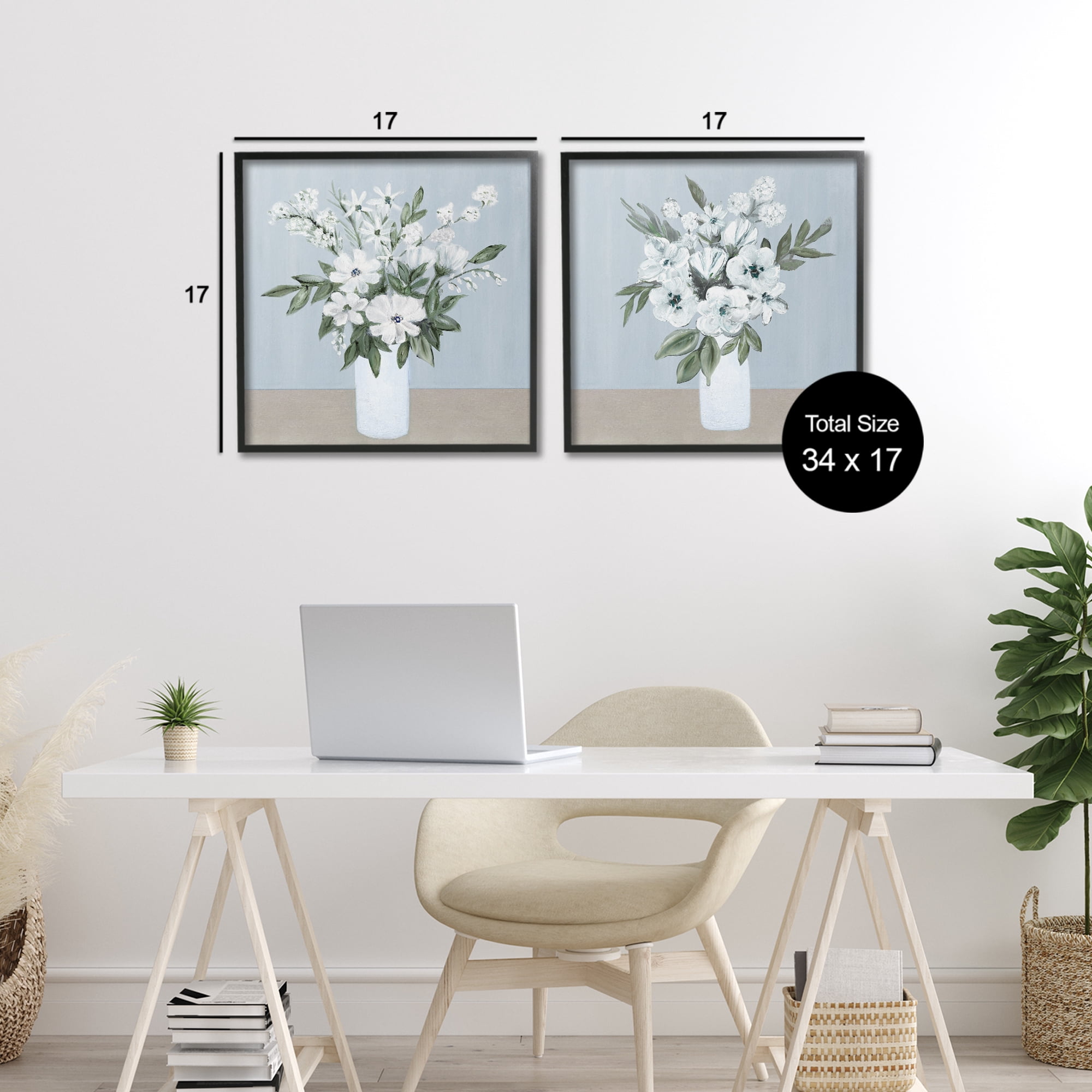 Stupell Industries Mixed White Blossoms 2 Piece Black Framed Giclee Art Set, design by Marilyn Dunlap