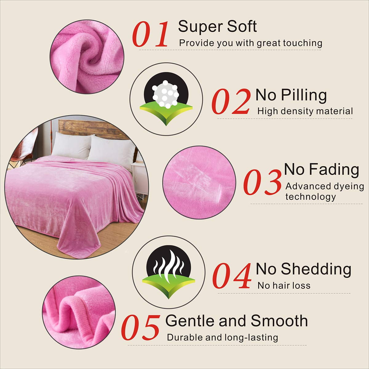 Fleece King Size Summer Blanket All Season 350GSM Lightweight Throw for The Bed Extra Soft Brush Fabric Winter Warm Sofa Blanket 90 x 108 Pink King Walmart