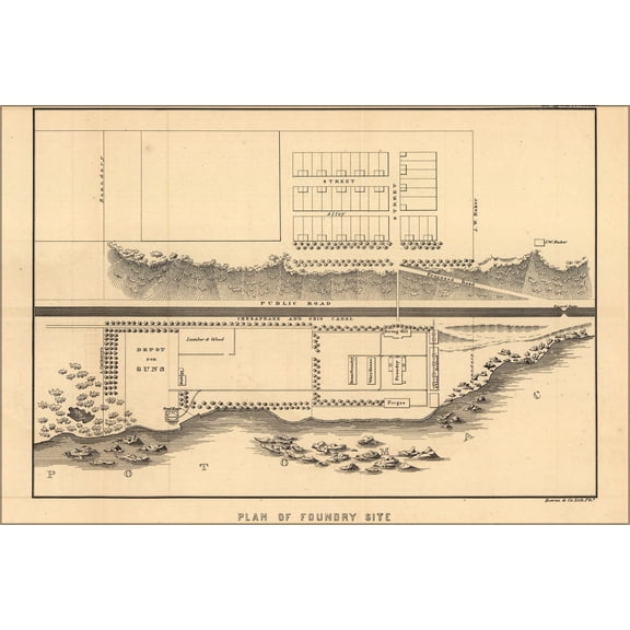 24"x36" Gallery Poster, map of Potomac River, Chesapeake and Ohio Canal, 1836