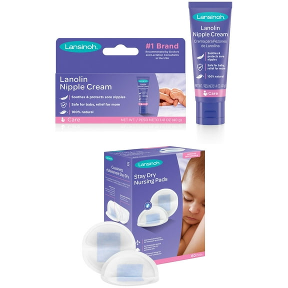 Lansinoh - Lanolin Cream and 60-Count Disposable Nursing Pads Bundle