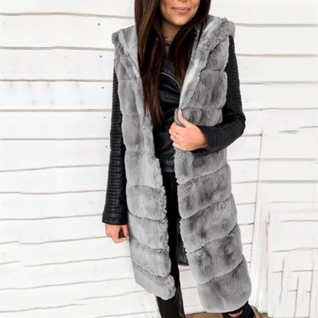 Womens Faux Fur Gilet Jacket Bodywarmer Soft Fluffy Waistcoat Size 8 10 12 14 