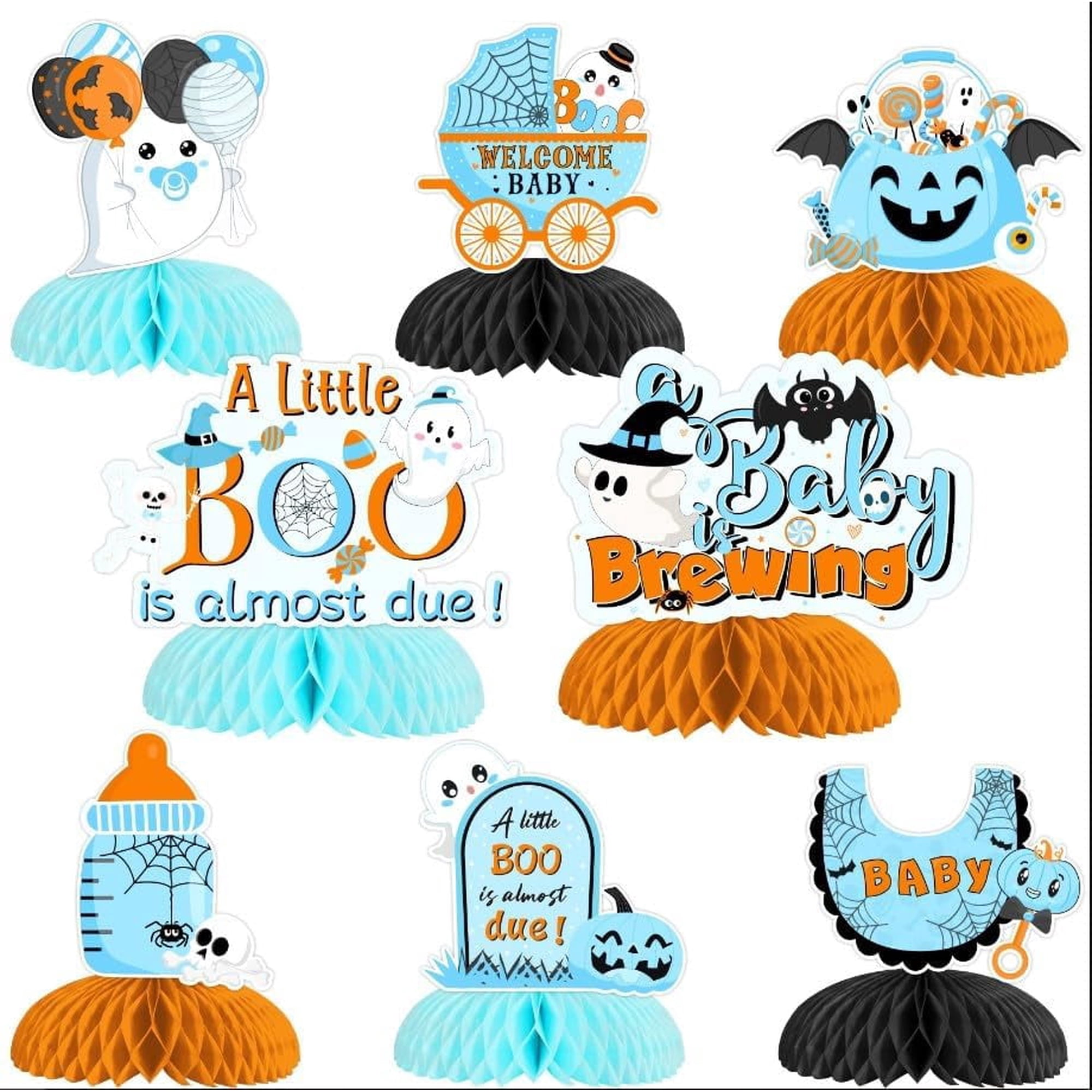8 Pieces Halloween Baby Shower Honeycomb Centerpieces Boys, A Baby is Brewing Decorations, A Little Boo is Almost Due Decorations