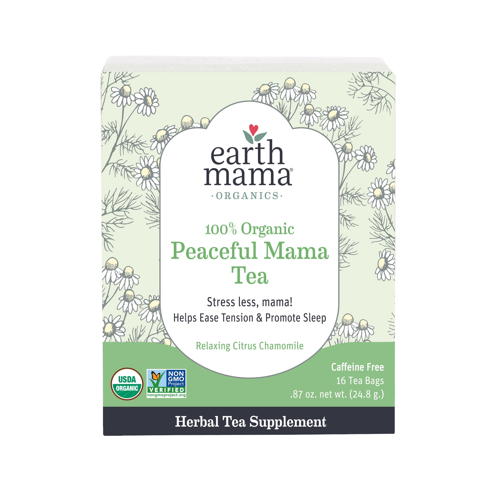 Earth Mama Organic Peaceful Mama Tea 16 Tea Bags Box