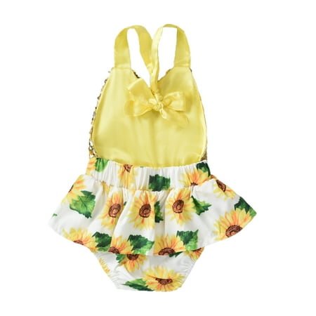 

Puloru Baby Girls Romper Sequins Decoration Sleeveless Hanging Neck Jumpsuit