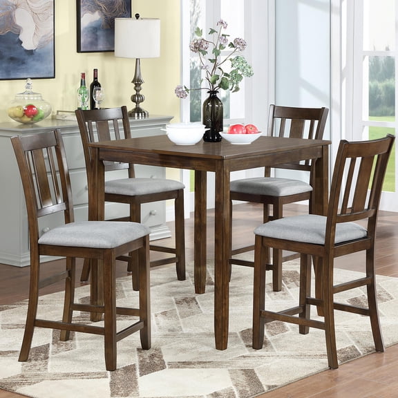 SESSLIFE 5 Piece Modern Dining Set for Home, Kitchen, Wooden Dining Square Table Set, Square Table with 4 Upholstered Chairs, Walnut