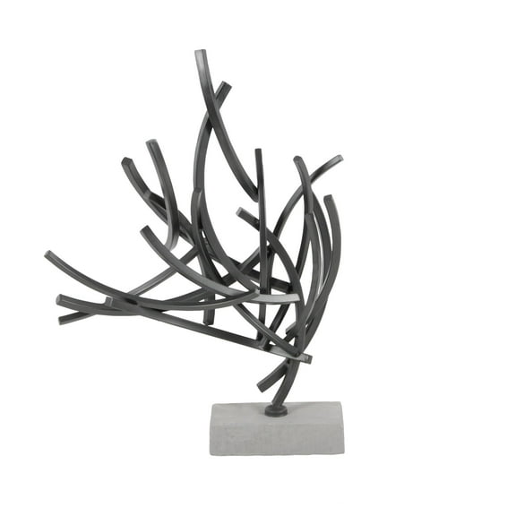 17" x 24" Dark Gray Metal Curved Rod Abstract Sculpture with Cement Base, by DecMode
