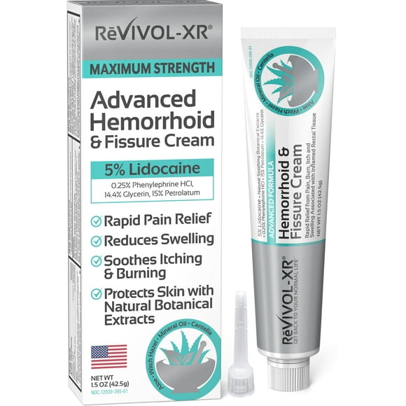 HEMORRHOID TREATMENT & FISSURE CREAM, RAPID RELIEF & PROTECTION FROM PAIN, ITCHING, SWELLING. 5% LIDOCAINE, GLYCERIN, ALOE, WITCH HAZEL, VITAMINS, MINERALS + HERBAL EXTRACTS ADV FORMULA. USA MADE.