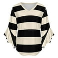 thumbnail image 5 of Black And Cream Stripes Pattern Women's V-Neck Blouse With 3/4 Ruffled Bell Sleeves Casual Top Ladies Blouses, 5 of 7