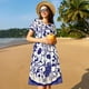thumbnail image 4 of Fotbe Blue And White Porcelain Pattern Vestido Largo de Moda para Mujer, Vestido Tipo Camiseta con Manga Corta y Estilo Casual a Rayas y Bloques de Color, 4 of 6
