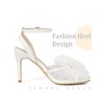 thumbnail image 5 of BLISSFUL STEP Mesh Bow Ankle Strap Slingback Stiletto Heels Sandals for Women White 6, 5 of 7