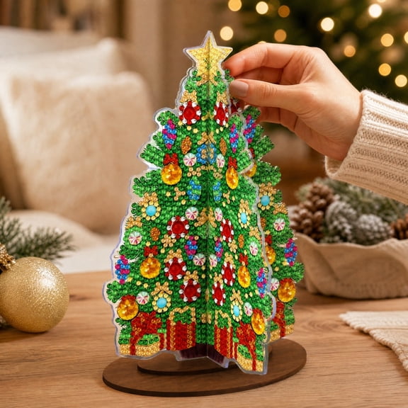 Christmas Tree Diamond Art Kit, DIY Hanging Ornament for Adults and Beginners, Tree Window Wall Decor and Handmade Gift