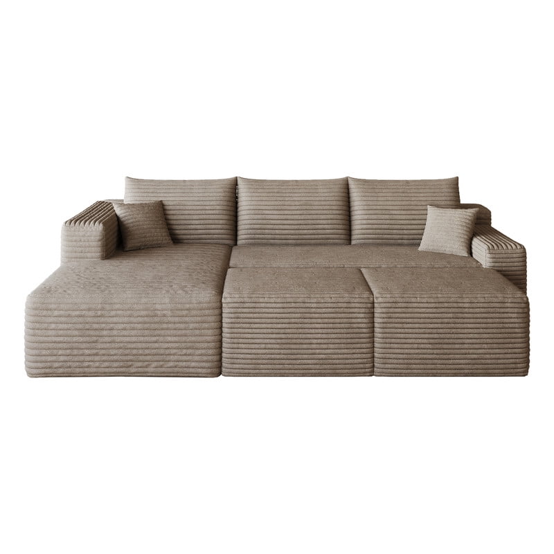 94'' Cloud Sectional Sofa with 2 Ottomans, Modular Upholstered Sofa Couch with Deep Seat, Plush Corduroy Fabric U Shaped Sofa for Living Room, Left Facing Chaise