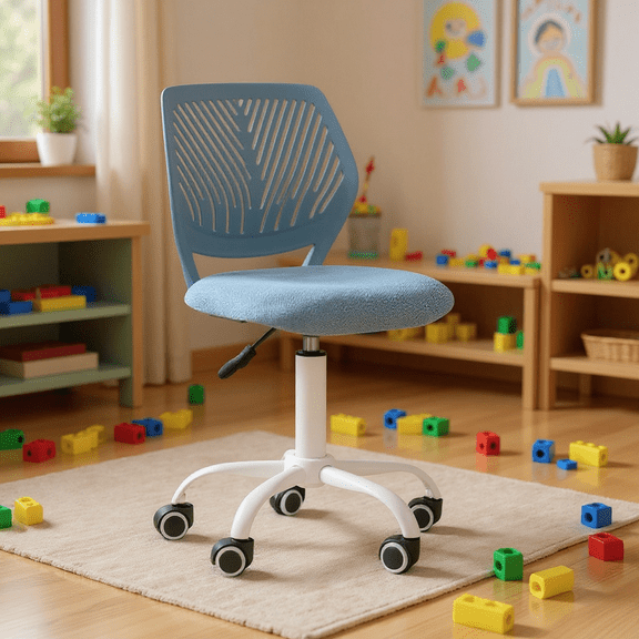 Homy Casa Kids Lego Activity Stool Ergonomic Adjustable Swivel Chair with Cushioned Seat and Rolling Casters for Playrooms Study Desks and Creative Workshops