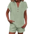thumbnail image 2 of Linen Sets for Women 2 Piece 2026 Summer Plus Size Short Sleeve Shirts Shorts Matching Set Casual Cute Beach Vacation Outfits,Mint Green L, 2 of 6
