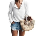 thumbnail image 3 of T Shirts for Women Casual Tops Knit Tunic Loose Long Sleeve Button Up V Neck Tee Shirt Top, 3 of 4