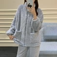thumbnail image 6 of SUYIDA Winter Pajamas for Women,Winter Flannel Pajama Set Elegant Jacquard Long Sleeve Thermal Sleepwear Comfortable Loungewear Two Piece Outfit For Cold Nights - Light Blue, 6 of 7