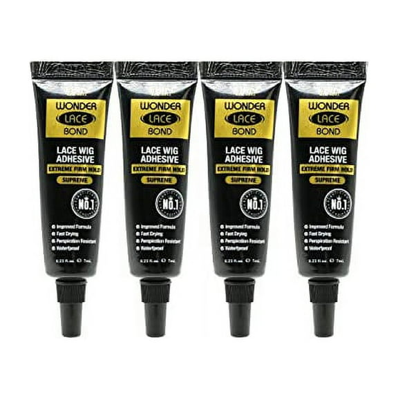 Wonder Lace Bond Lace Wig Adhesive Glue Tube Pack â€“ Extreme Firm Hold (Supreme) 0.23fl. Oz/ 7mL - 4 Packs | Fast Drying, Waterproof, Latex Free, Perspiration Resistant, Cruelty Free