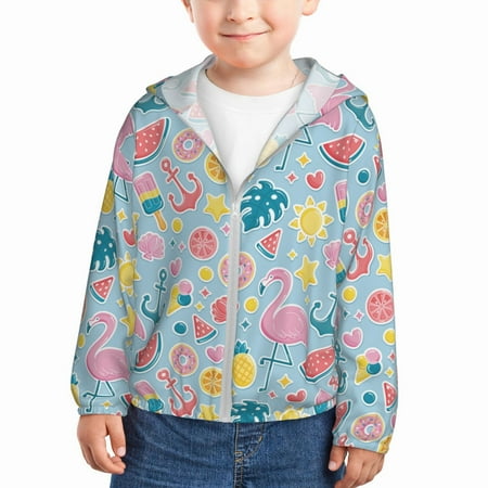 

Rash Guard for Boys Girls - Summer Bird Watermelon Lightweight Long Sleeve Sun Protection Jacket Hooded Cooling Swim Shirt with Zipper for Toddler Kids Children