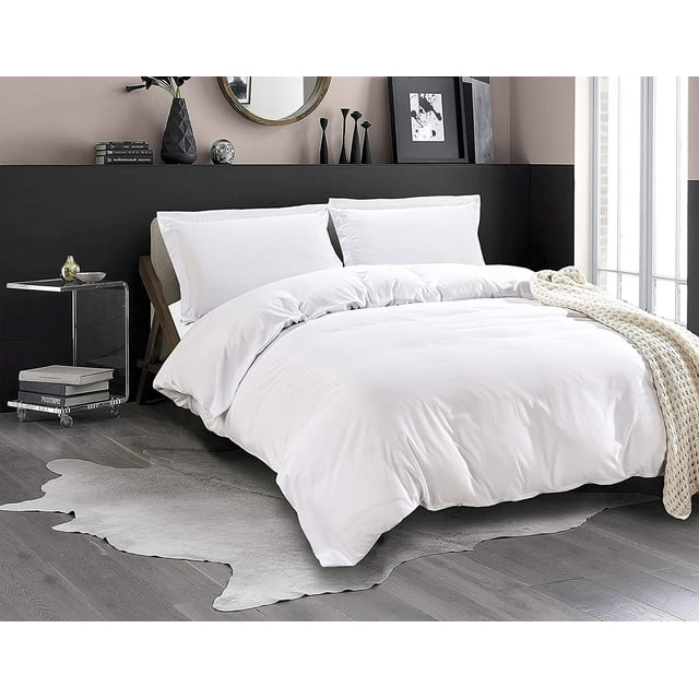 Mocassi 3-Piece Duvet Cover Set, 1800 Thread Count, Button Closure, Solid Color - Cooling, Breathable Material- Wrinkle, Fade, Stain Resistant, Full/Queen, White
