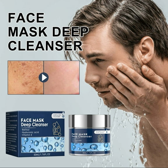 HYLLai Men's Facial Mud Mask - Deep Cleansing, Pore Minimizer, Exfoliating, 50ml, Natural Ingredients for Blackhead Removal & Skin Renewal